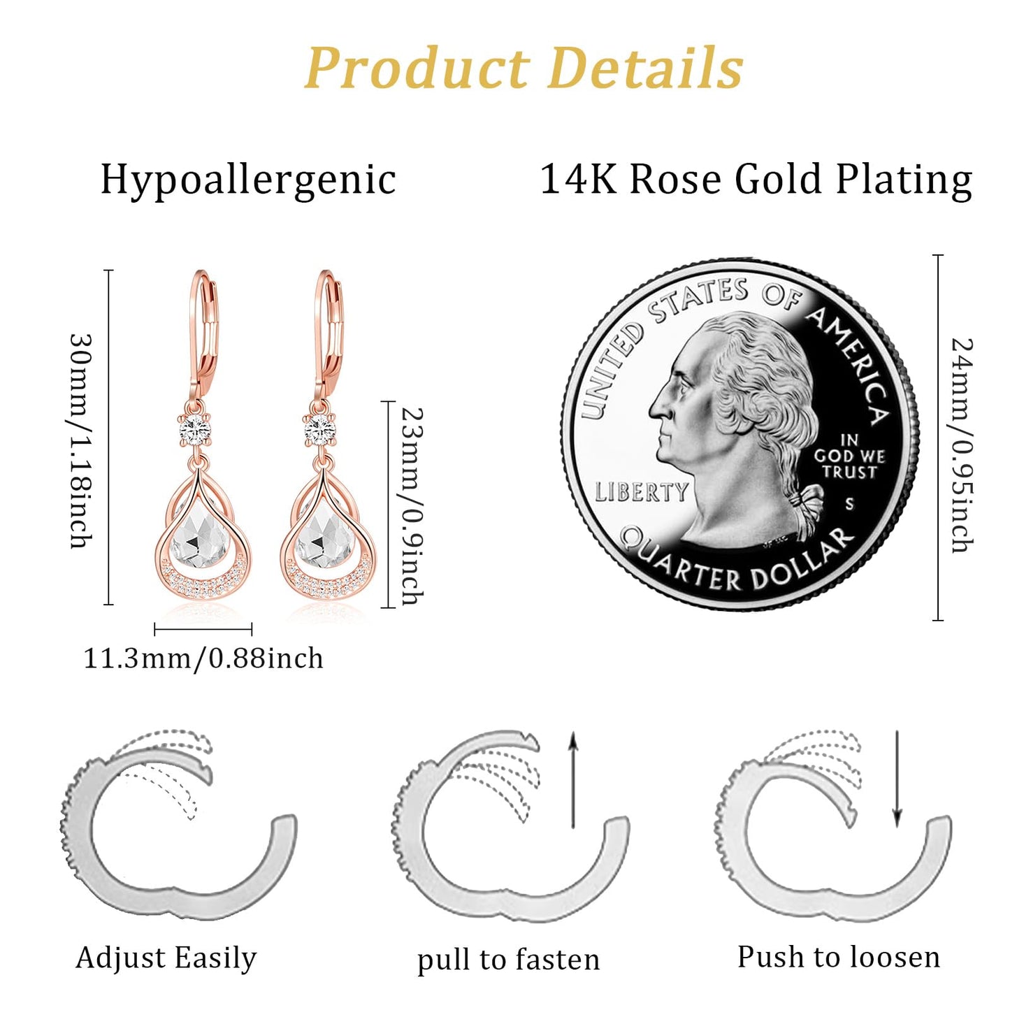 Dangle Trendy Leverback Birthstone Earrings Rose Gold Plated Teardrop Dangle Earrings Jewelry Christmas Birthday Gifts for Women(Rose Gold August)