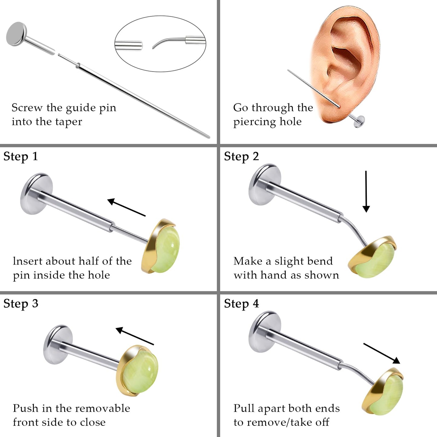 Limerencia Hypoallergenic Earrings for Sensitive Ears - 18G G23 Titanium Round Cat's Eye Push in Stud Earrings, Cartilage Stone Pierced Earrings for Women Men Gift,Green 4mm
