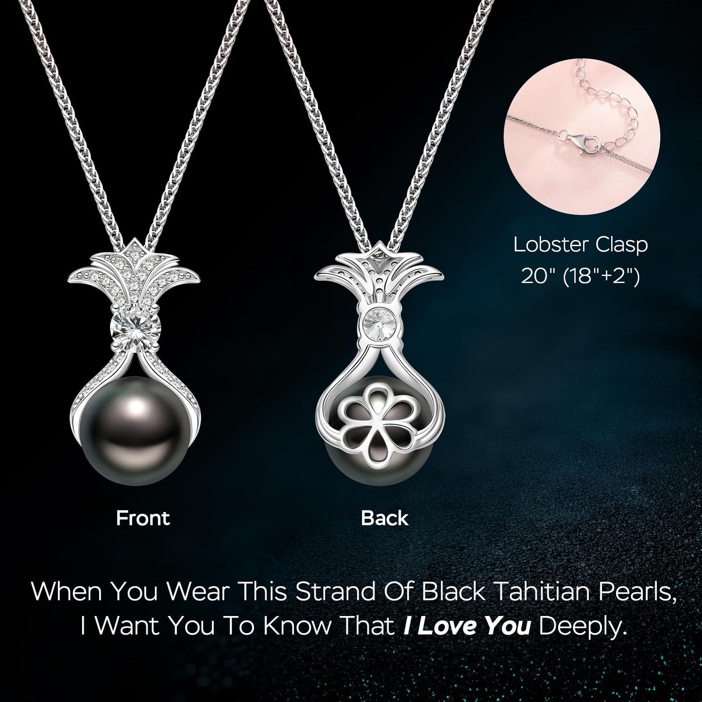 Pearl Necklaces for Women, Anniversary Birthday Gifts for Wife, Mom, Dauhter, Girlfriend, Grandma (Black 9-10mm)