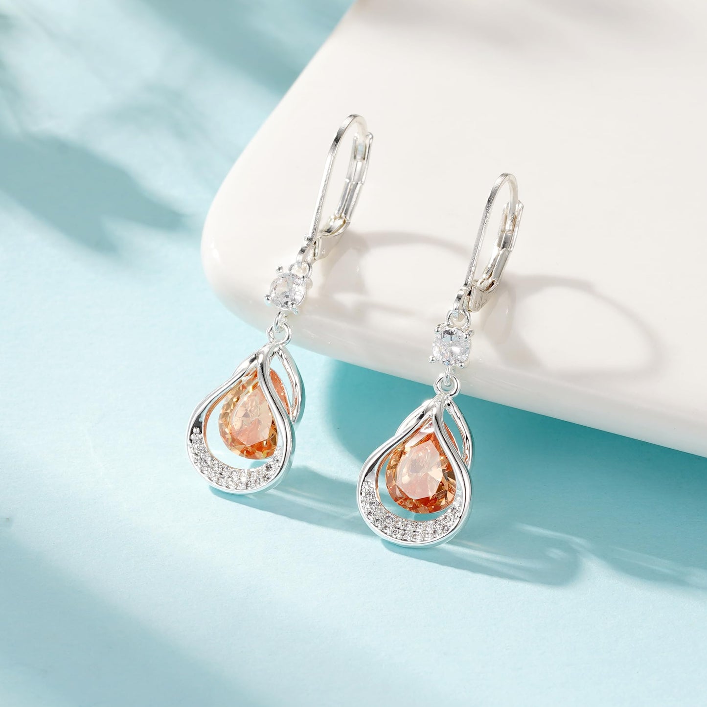 Dangle Trendy Leverback Birthstone Earrings Sliver Plated Teardrop Dangle Earrings Jewelry Christmas Birthday Gifts for Women (Sliver November)