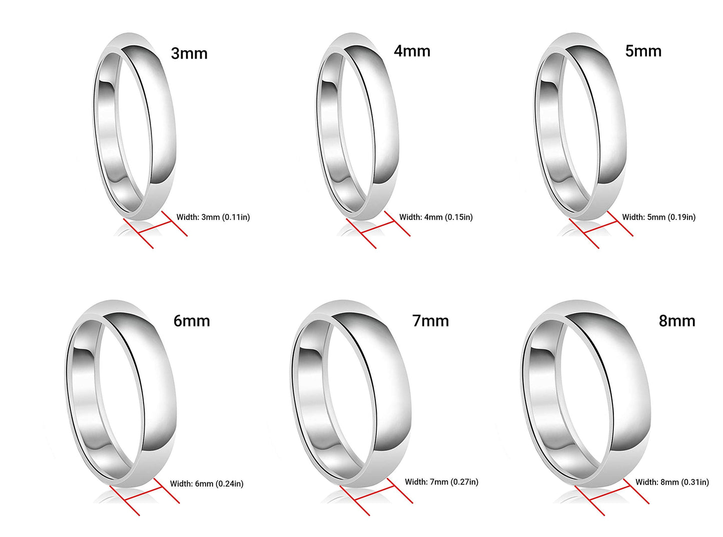 Tioneer Jewelry | Sterling Silver Plain Dome Wedding Band | Wedding Band for Women & Men | Sterling Silver Jewelry, Silver, 6mm, Size 13
