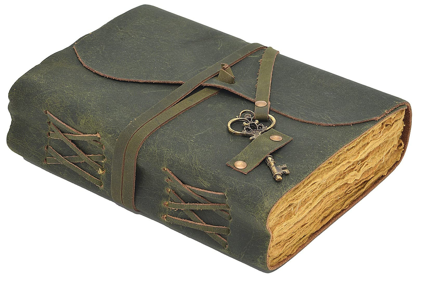 Ruzioon Leather Journal Writing Notebook - Antique Handmade Leather Bound journal with deckle edge paper For Men And Women Diary Large 7.5" X 5.5" Inches, Gift For Art Sketchbook, Travel Diary And Notebooks To Write In (7.5" X 5.5") (9" X 6")