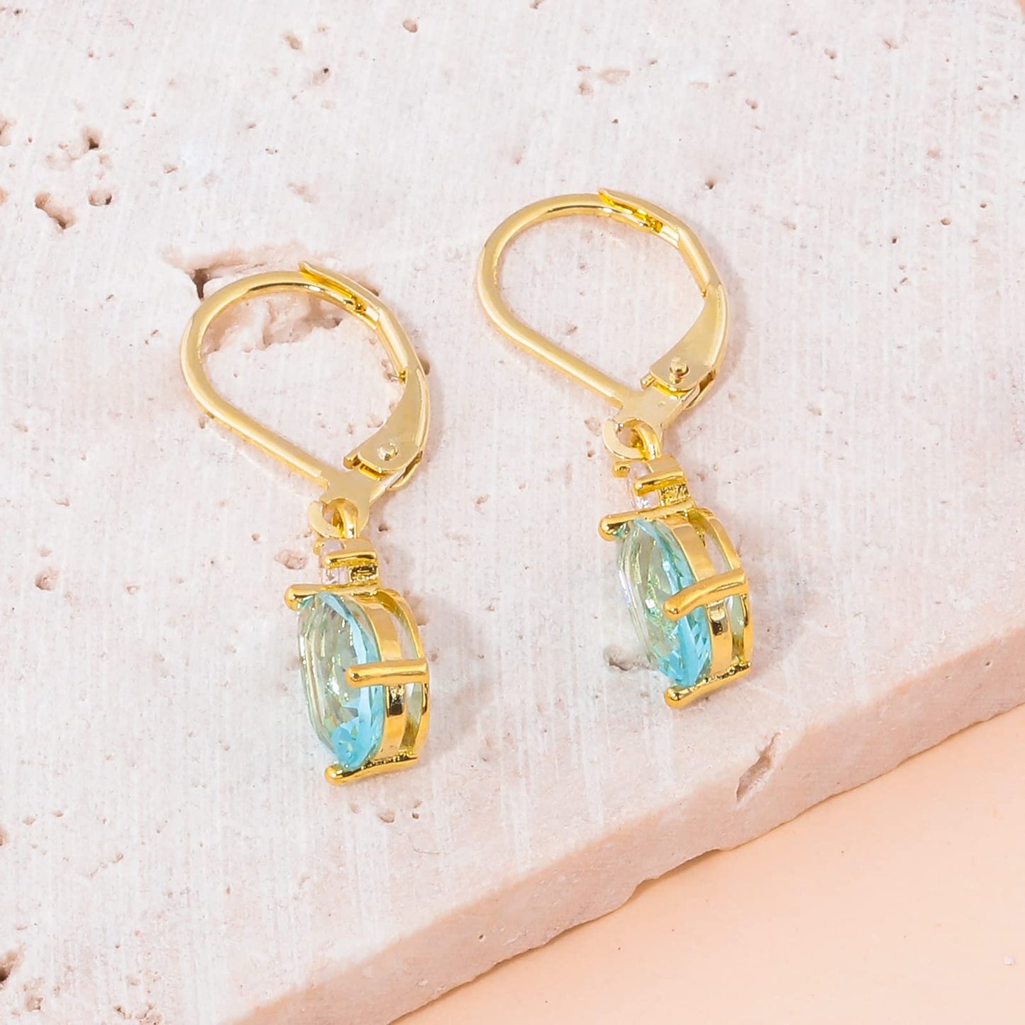 CiNily Leverback Dangle Earrings for Women 14K Gold Plated Drop Earrings Blue Cubic Zircon Fashion Teardrop Hoop Earrings Hypoallergenic Mothers Day Jewelry
