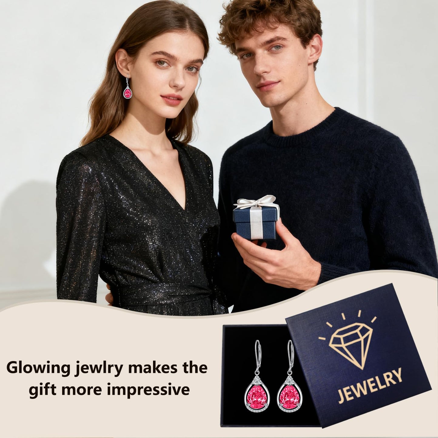 Hot Pink Earrings Sterling Silver July Birthstone Earrings AAAAA Cubic Zirconia Teardrop Dangles Jewelry Christmas Gifts for Women