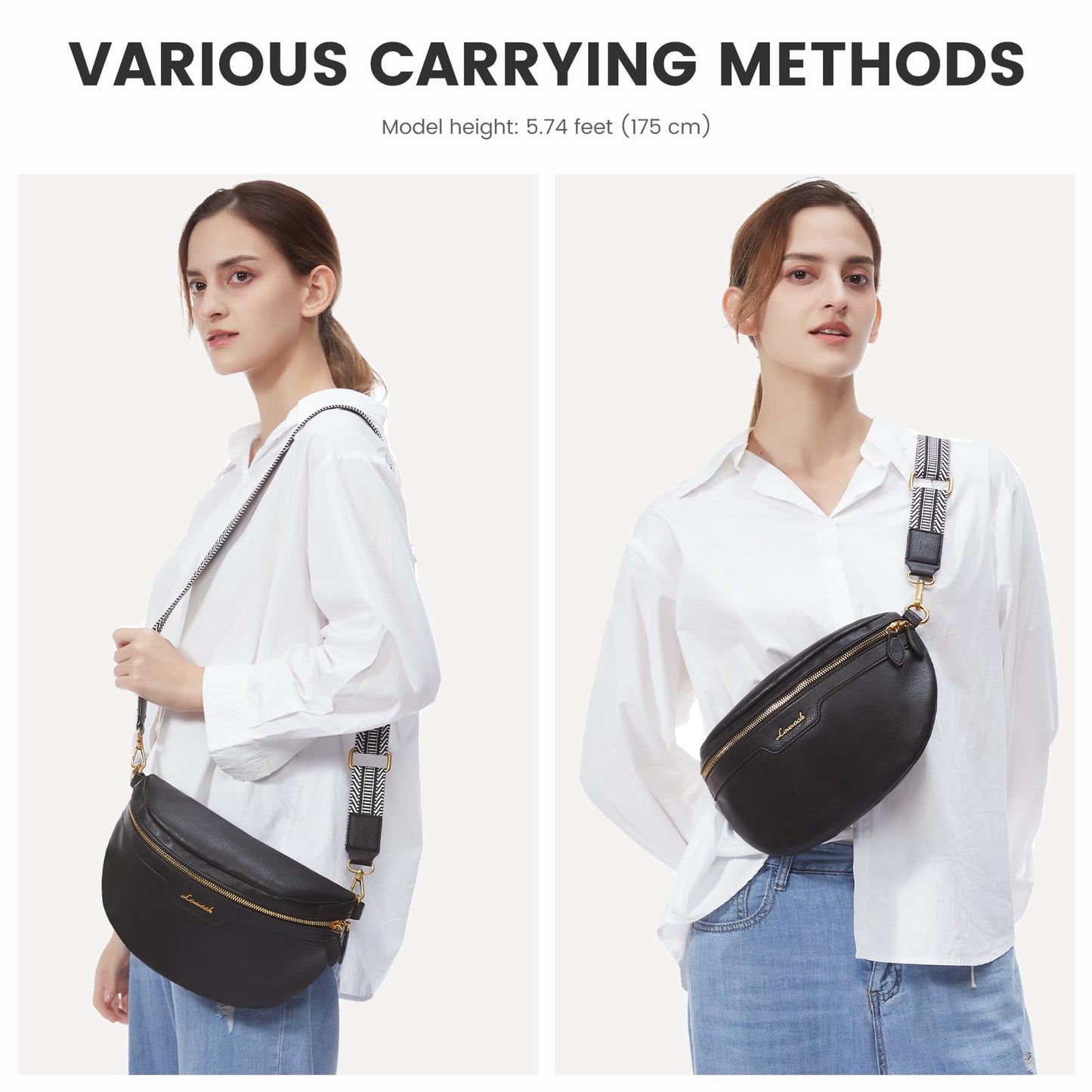 LOVEVOOK Fanny Packs for Women Cross Body, Vegan Leather Belt Bag for Women, Waterproof Sling Purse Fashion Waist Pack Designer Chest Bum Bag with Boho Style Strap