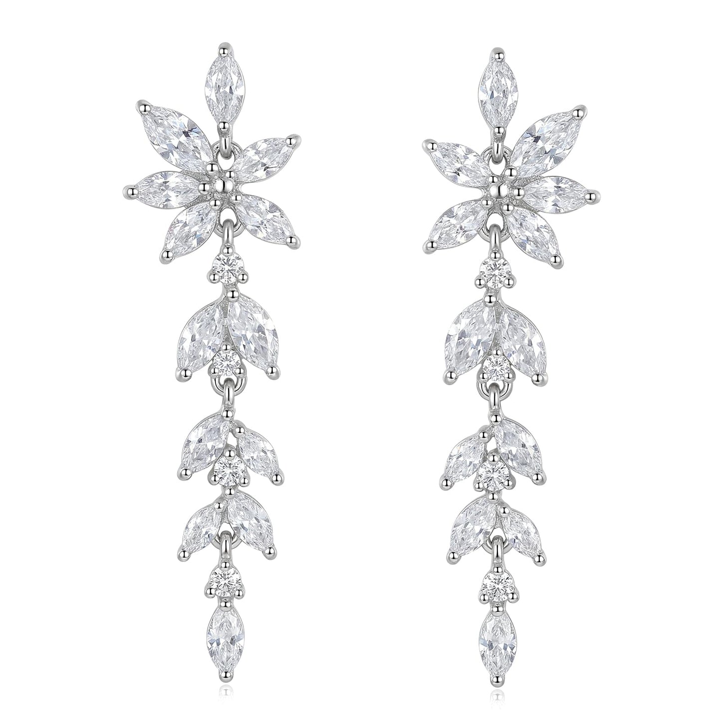 SWEETV Marquise Cubic Zirconia Dangle Earrings for Women, Crystal Wedding Bridal Drop Earrings for Brides Bridesmaids, Chandelier Earrings for Anniversary Prom Jewelry Gift, Silver-Style02