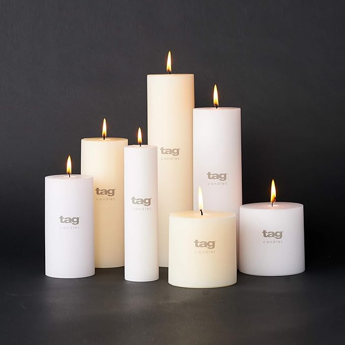 TAG Chapel 3X8 Ivory Pillar Paraffin Wax Candle Unscented Drip-Free Long Burning 115 Hours For Home Decor Wedding Parties 3x8 Ivory