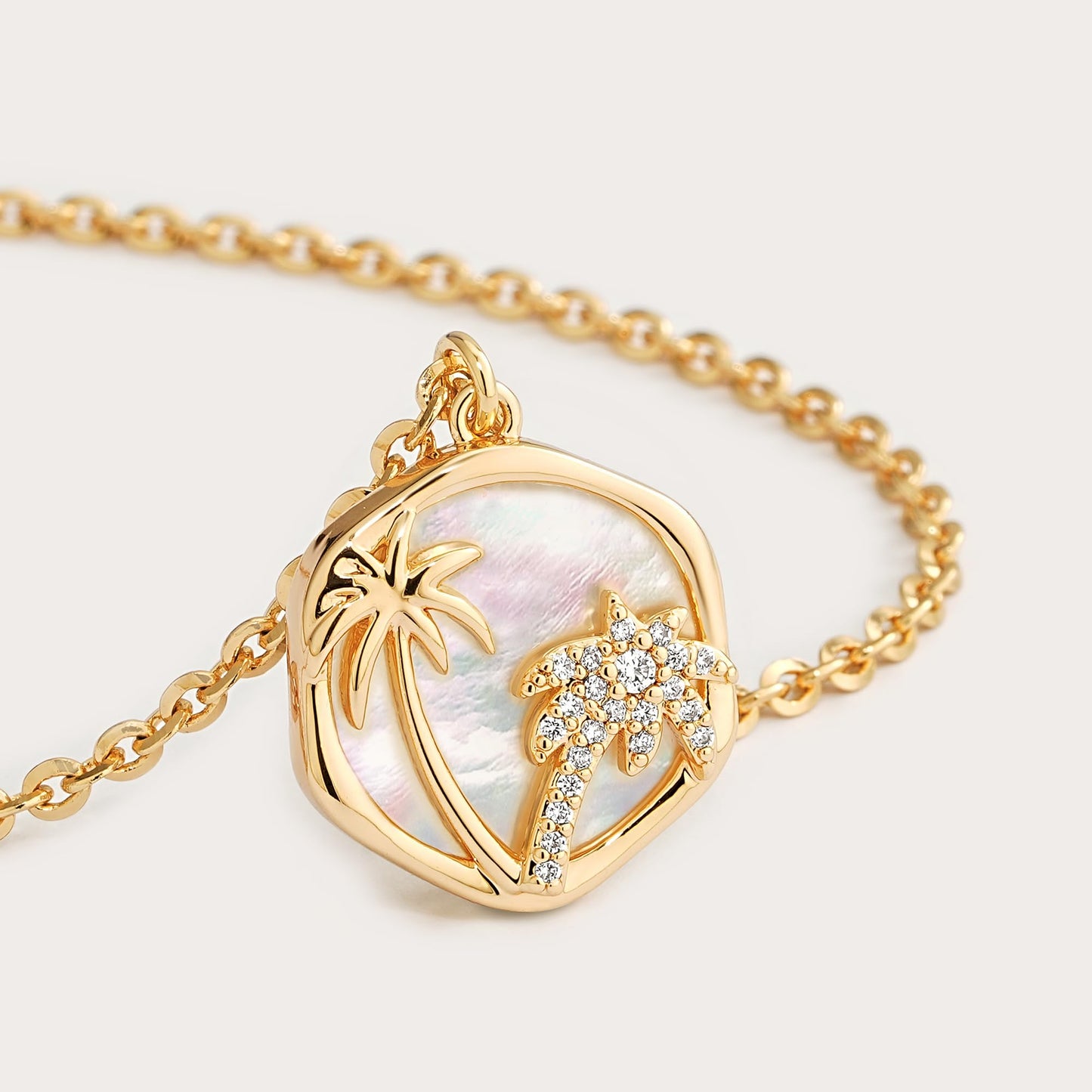 Fettero 14K Gold Plated Necklaces for Women Dainty Mother of Pearl Palm Tree Pendant Charm MOP Gold Coin Necklace Jewelry Gift