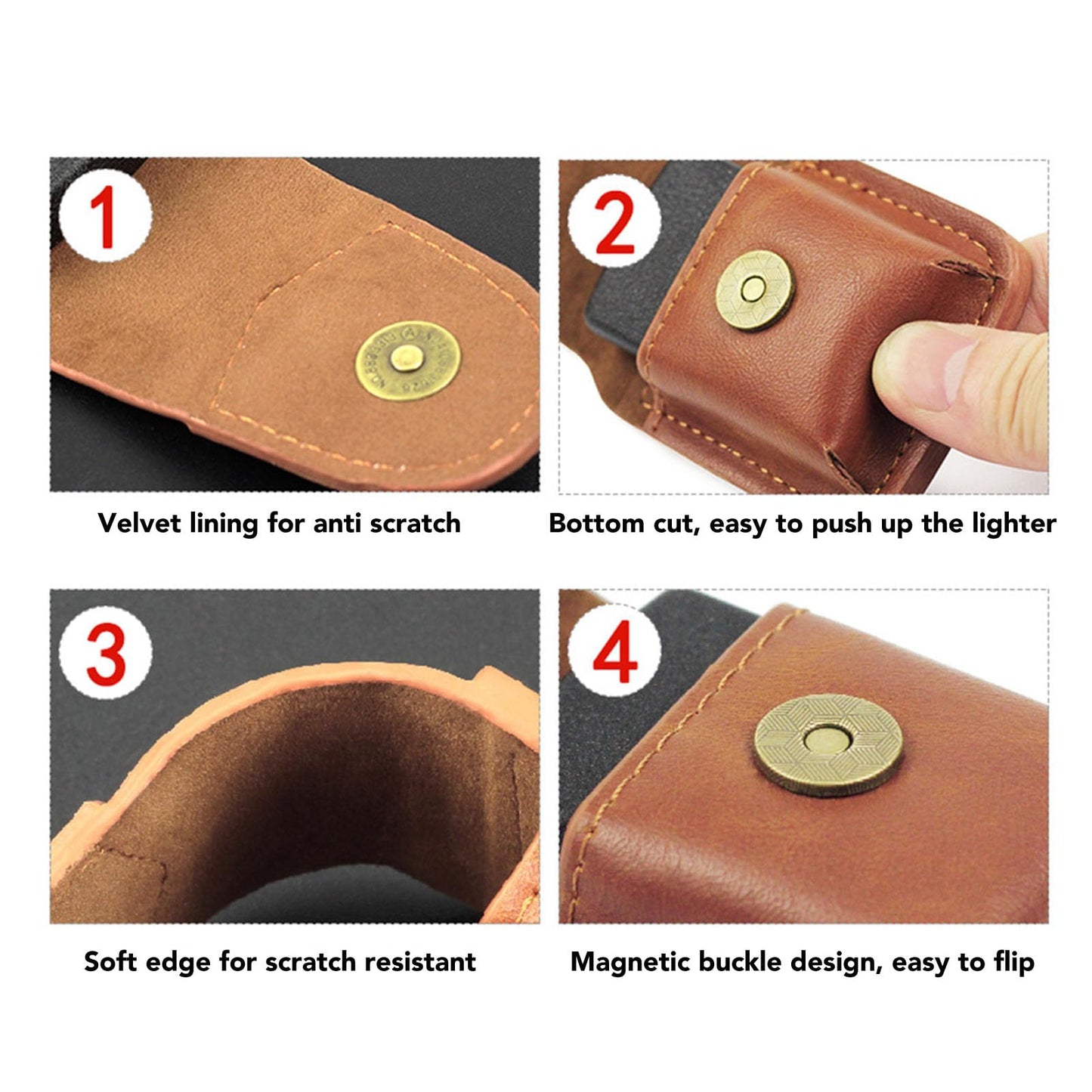 Leather Lighter Case with Belt Loop, Classy Lighter Pouch with Anti Scratch, Soft Lining, Magnetic Buckle, Lighter Waist Case for Outdoor (Brown)