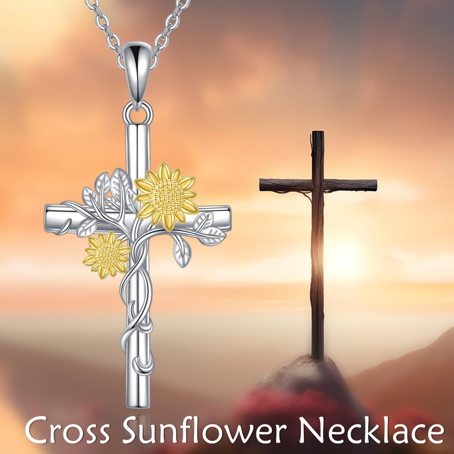 POPLYKE Cross Sunflower Necklace for Women 925 Sterling Silver Cross Necklace Sunflower Pendant Sunflower Jewelry for Women