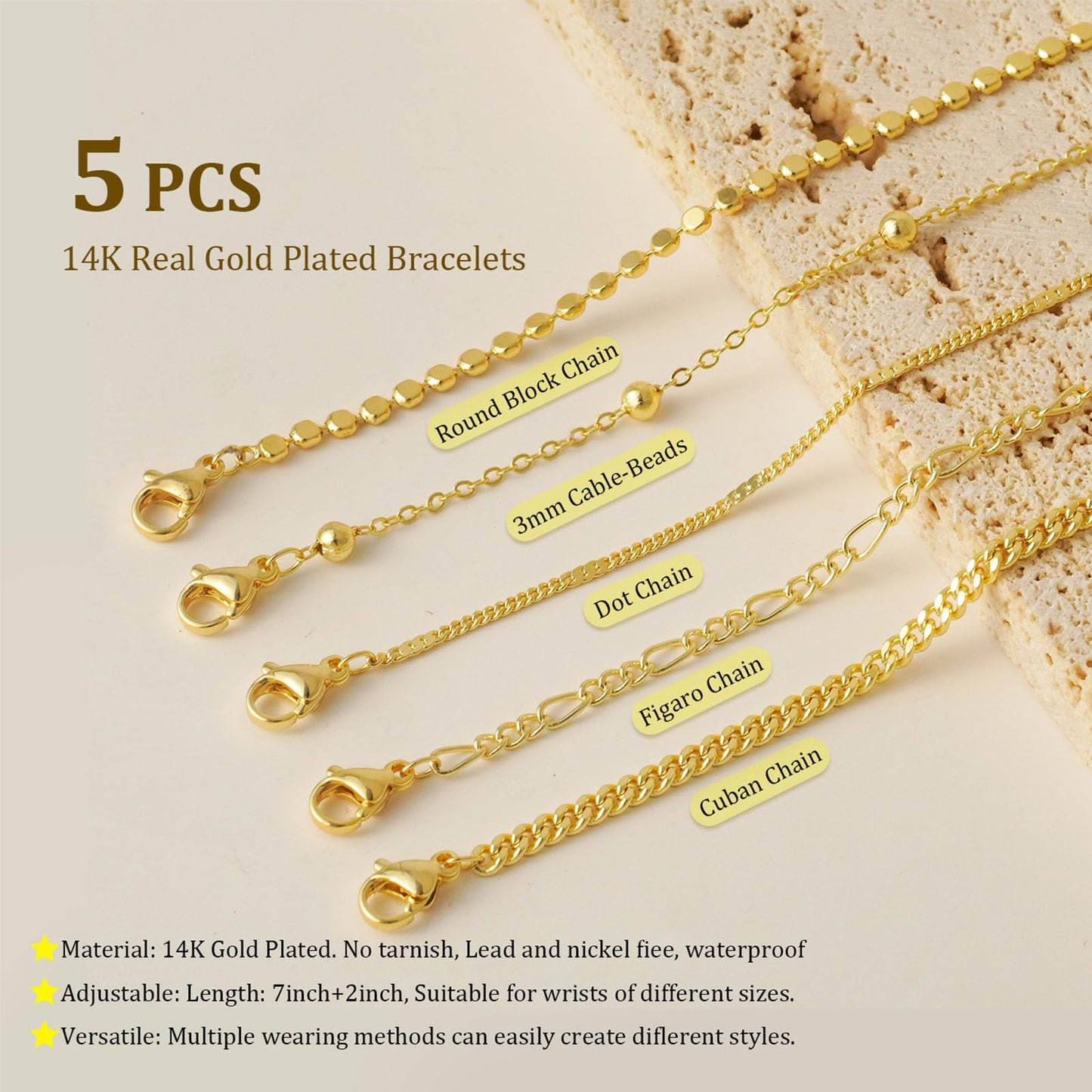 Gold Bracelets for Women, Dainty 14K Gold Plated Bracelet Stack for Women Trendy CZ Tennis Paperclip Cuban Chain Stackable Adjustable Waterproof Link Bracelet Jewelry Set Fashion Accessories Gifts