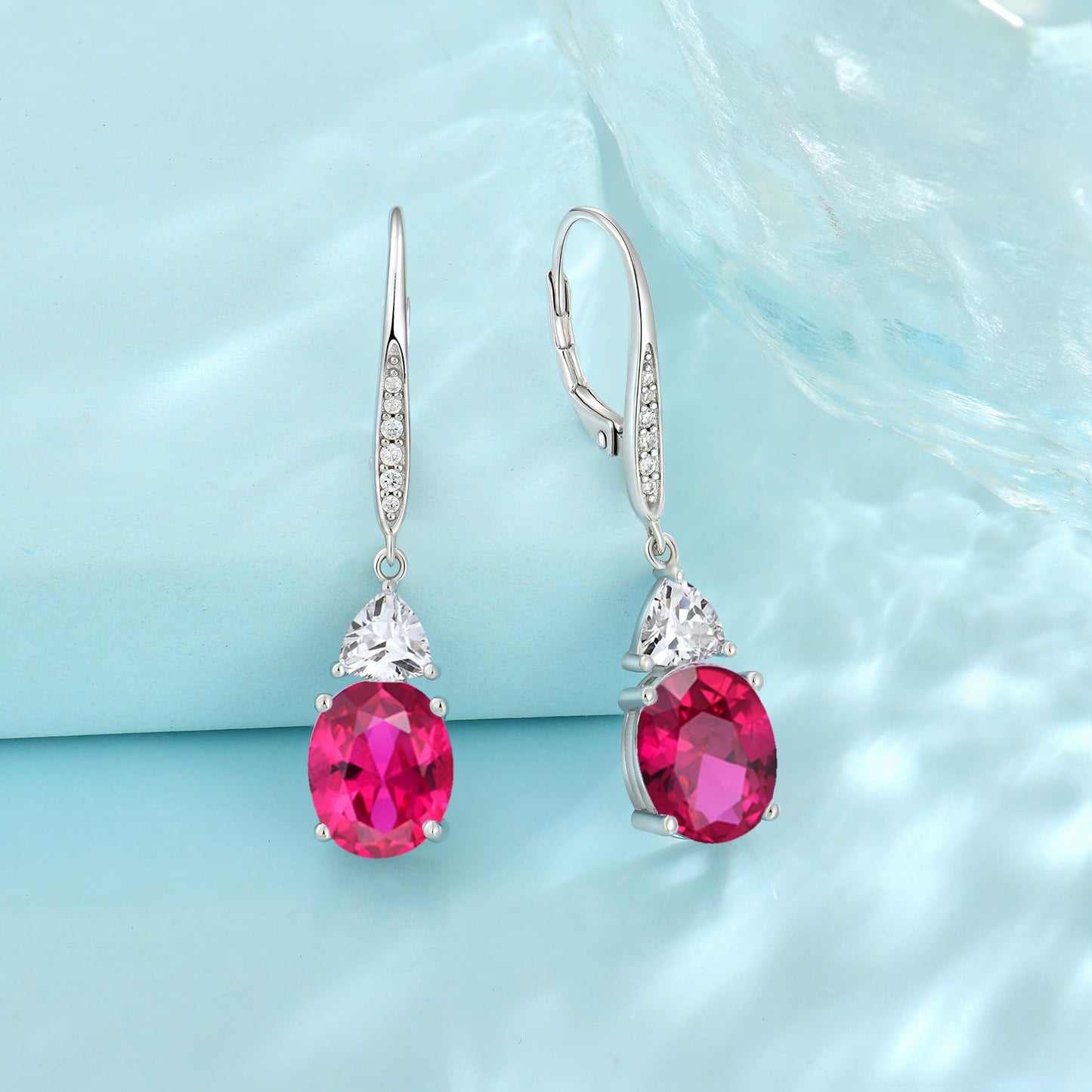 Rocayi Oval Ruby Earrings for Women 925 Sterling Silver Dangle Drop Leverback Earrings July Birthstone Jewelry for Her
