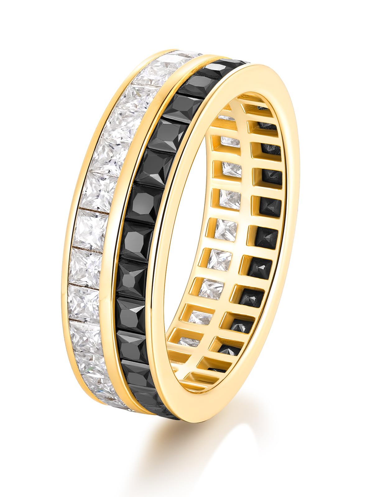 Frbod Black Moissanite Wedding Ring Shinning Bezel Diamond Jewelry for Women 14K Gold Plated Square Moissanite Bands Size 7