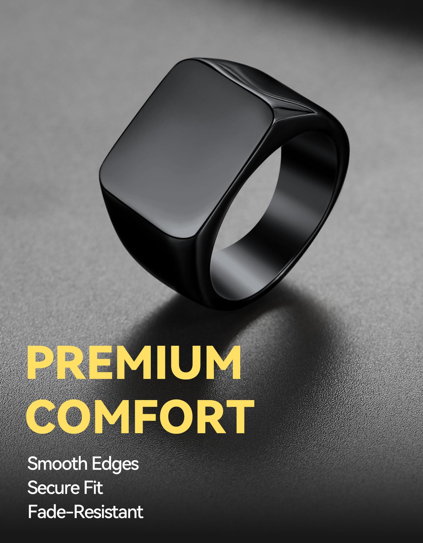 ChainsHouse Black Signet Rings for Men Women Solid Polished Stainless Steel Biker Ring Gift for Dad Size 12