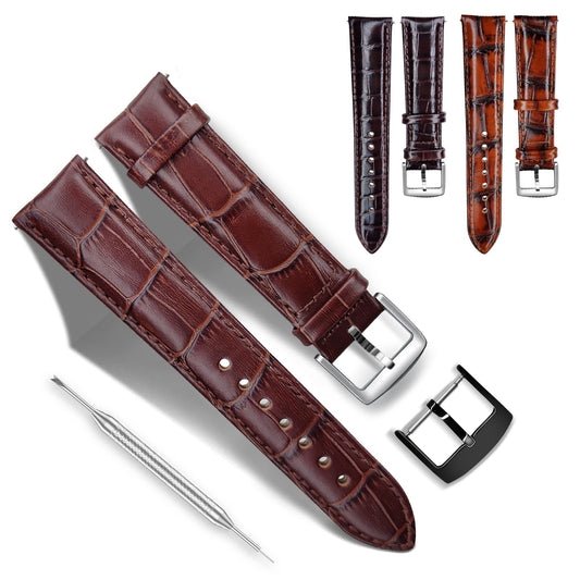 RBIPO 22mm Leather Watch Band Alligator Grain Quick Release Replacement Watch Strap for Men and Women