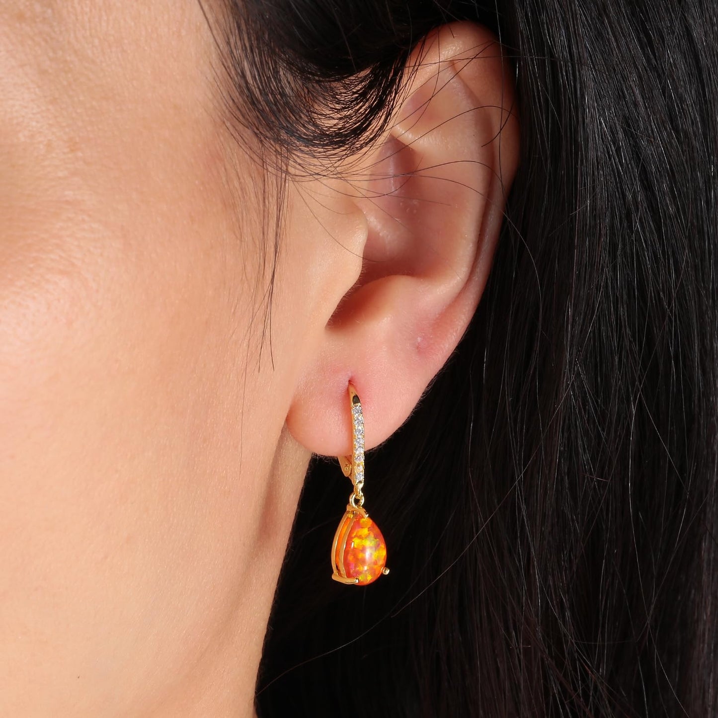 Leverback Orange Opal Dangle Earrings 14k Yellow Gold Plated Drop Earrings for Women Teardrop Earrings Elegant Jewelry Gifts for Mothers Day Birthday Party