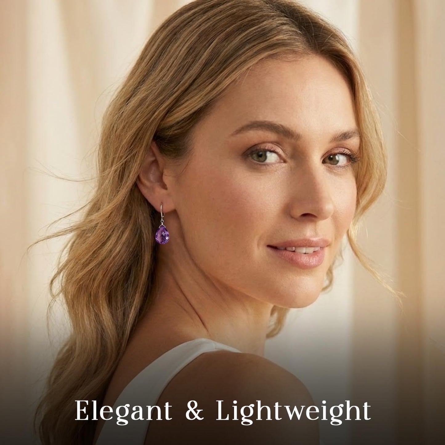 GemInspire Amethyst Teardrop Dangle Earrings for Women, Leverback Pear Shaped Gemstone, 925 Sterling Silver Leverback Hoops, Handmade February Birthstone Jewelry Gift