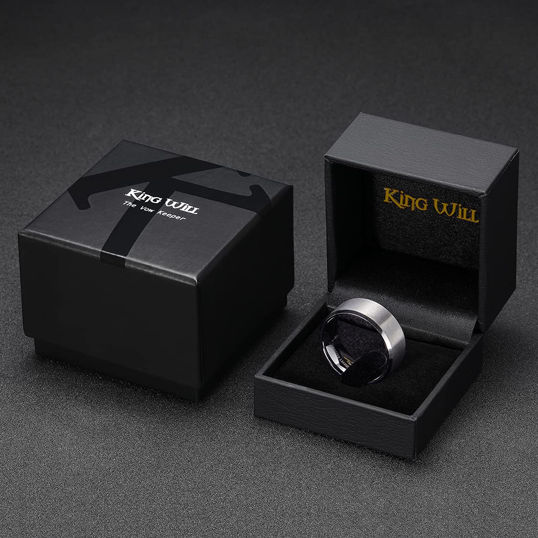 King Will 10mm Silver Men's Wedding Ring - Brushed Matte Finish, Beveled Polished Edge, Comfort Fit Size 10