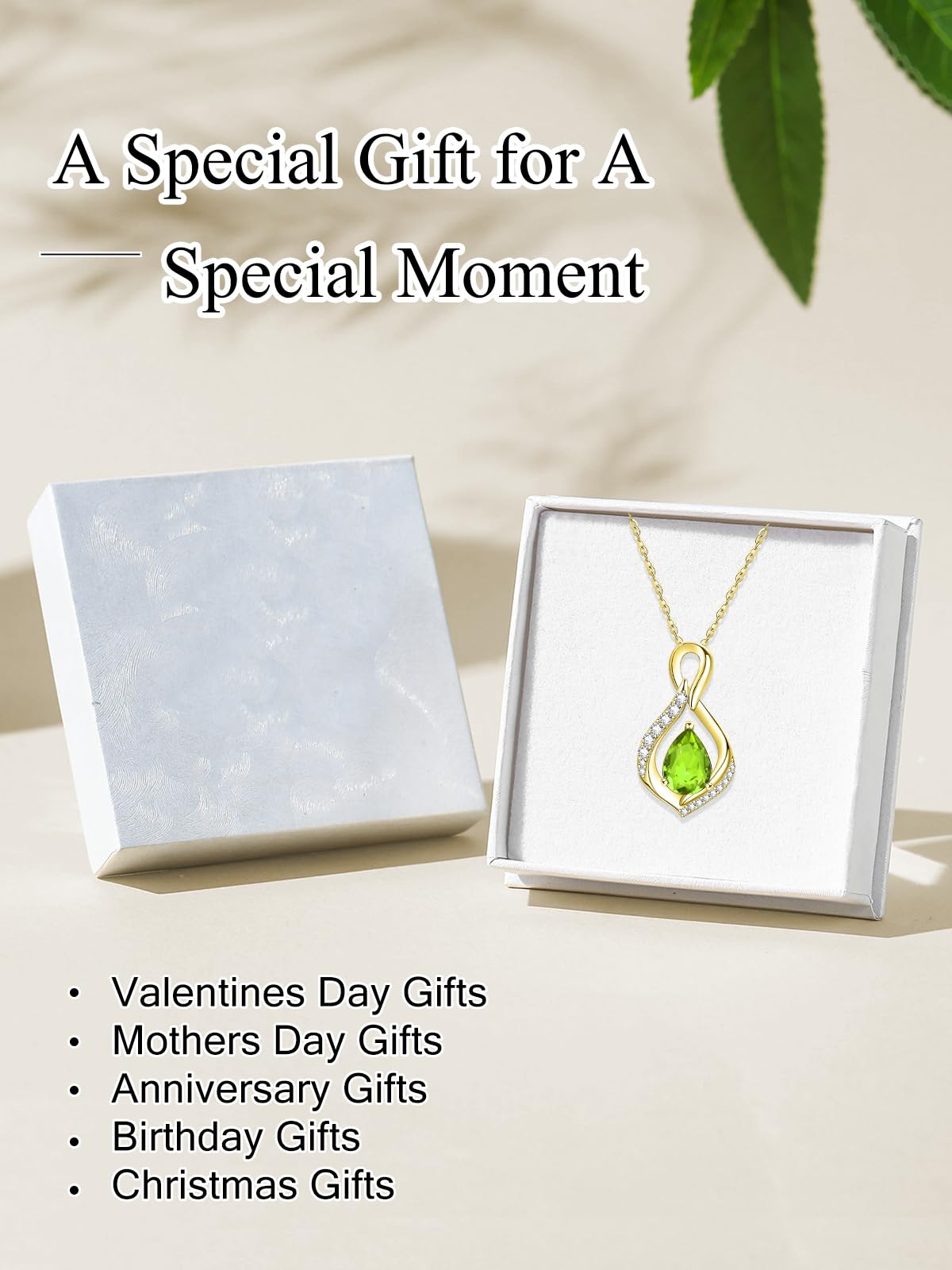 JIYVY32 Peridot Infinity Necklace for Women August Birthstone Necklaces 14k Gold Plating Anniversary Birthday Gifts for Wife Her Mom Girlfriend Birthstone Jewelry Gifts for Women