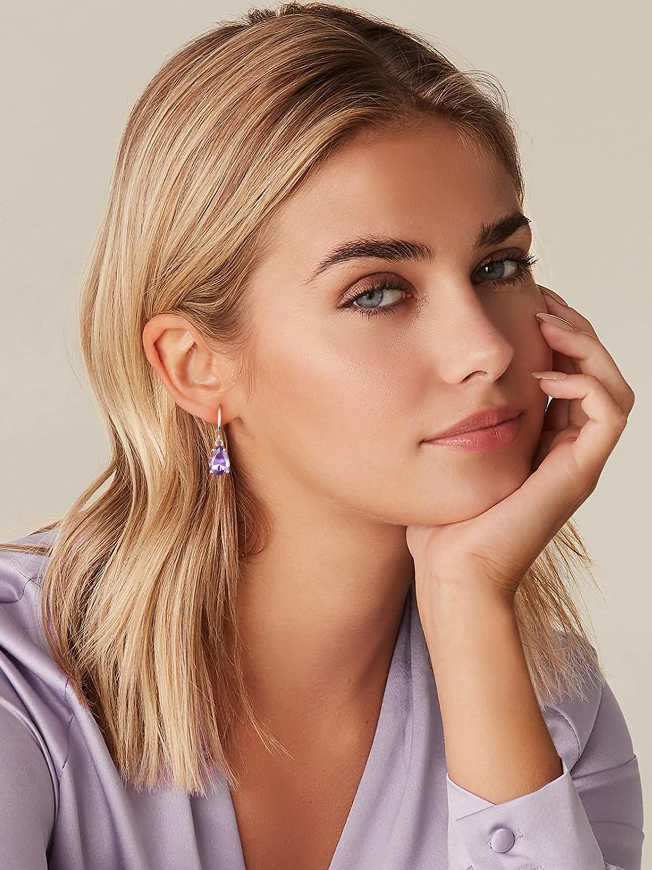 Bestyle Created Alexandrite Purple Birthstone Earrings for Women - Teardrop Earrings Small Silver Dangle Hoop Earrings for Women - Dainty Cute Earrings for Birthday Wedding Party