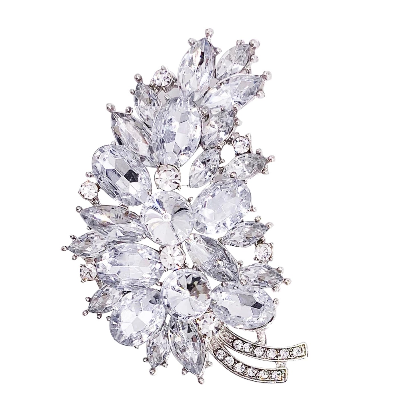 LAXPICOL Vintage Clear Austrian Crystal Flower Leaf Bouquet Clusters Large Big Brooch Pin For Women Wedding Jewelry