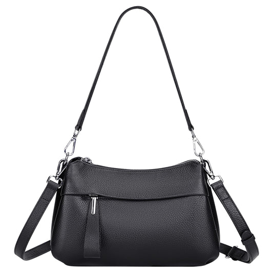 Over Earth Genuine Leather Handbags for Women Crossbody Purse Ladies Small Hobo Shoulder Bag(O111-2E Black)