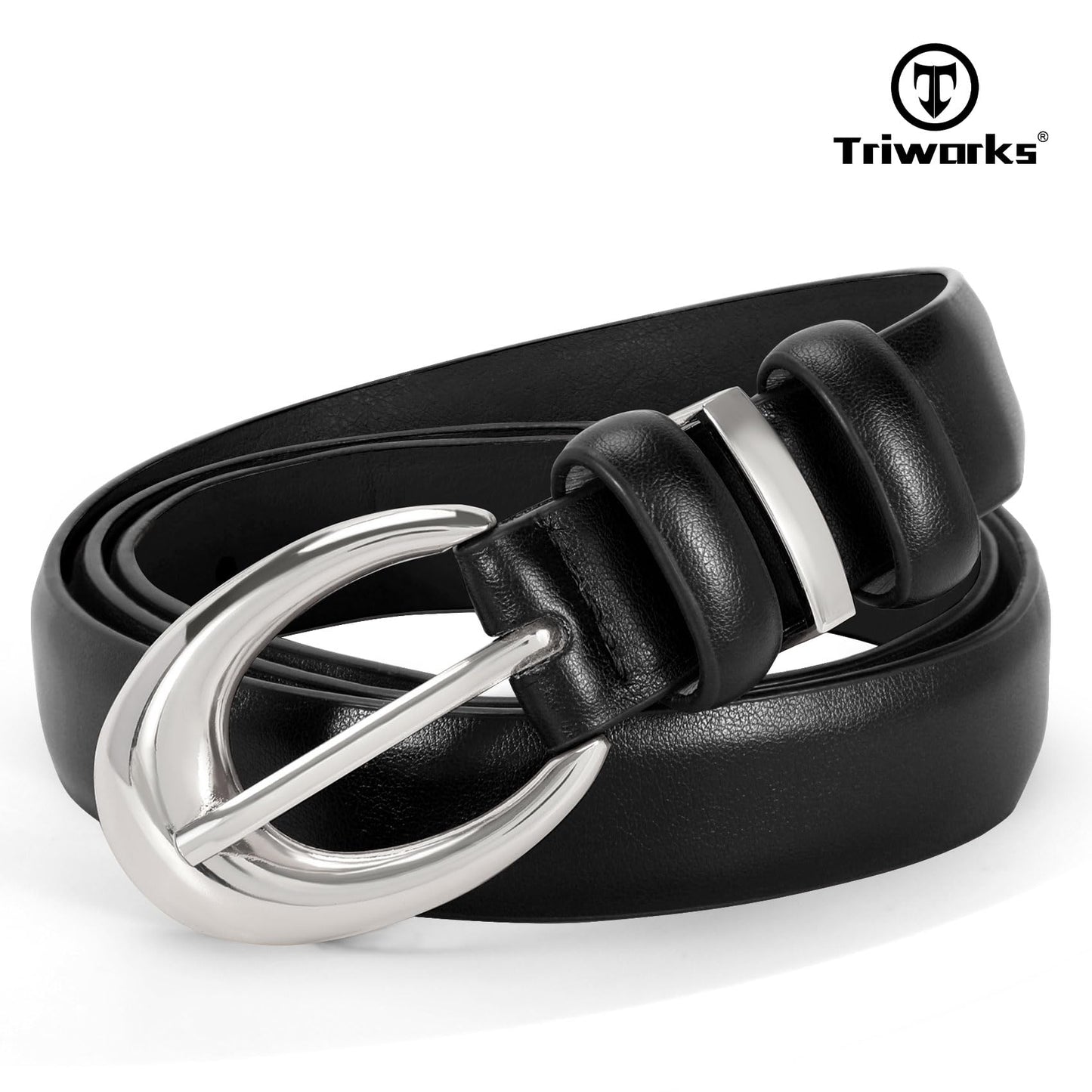 TRIWORKS 3 Pack Women Leather Belt for Jeans Pants Fashion Ladies Faux Leather Belt with Silver Buckle