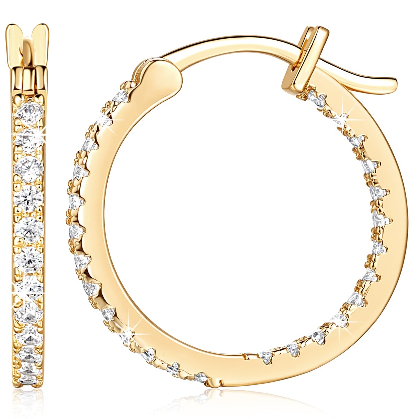Aidomiya Gold Hoop Earrings 14K Gold Hoop Earrings for Women with Dual-sided Cubic Zirconia Hoops Earring for Women Sensitive Ears Hypoallergenic Womens earring 15MM