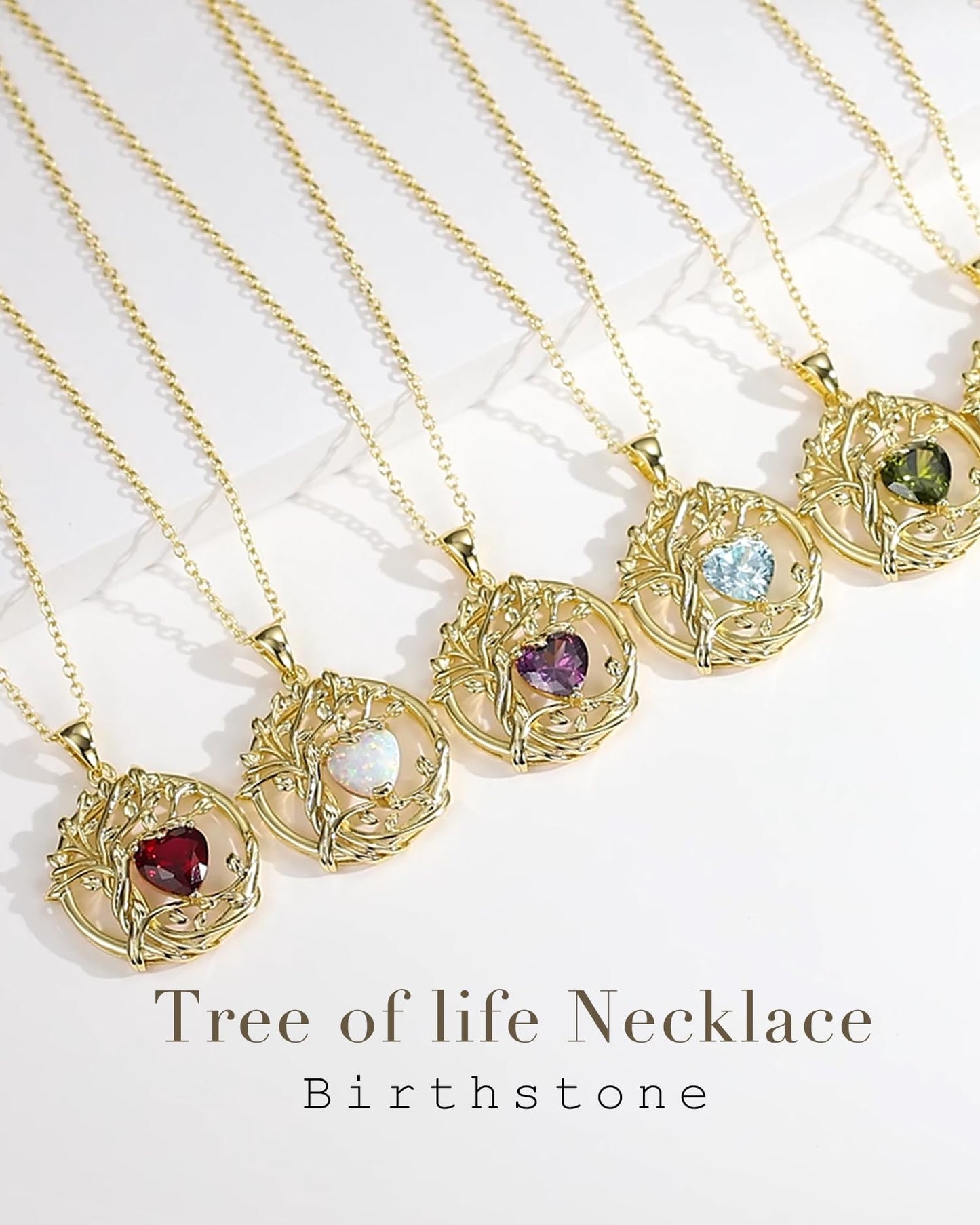 FANCIME Tree of life Birthstone necklace Sterling Silver Yellow Gold Plated Amethyst Pendant February Birthstone Purple Gemstone Jewelry Birthday Mothers Day Gifts for Wife Women Her