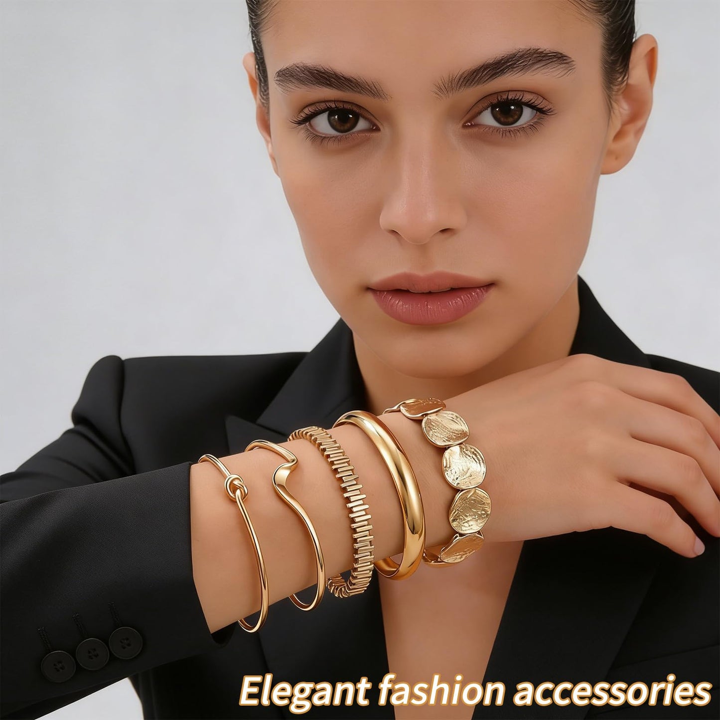 VEINARDYL Gold Bracelets set for Women, Gold Plated Bangles Cuff Bracelets Stack, Open Adjustable Bangles Fashion Accessories Jewelry Set for Gifts Birthday Valentines Day