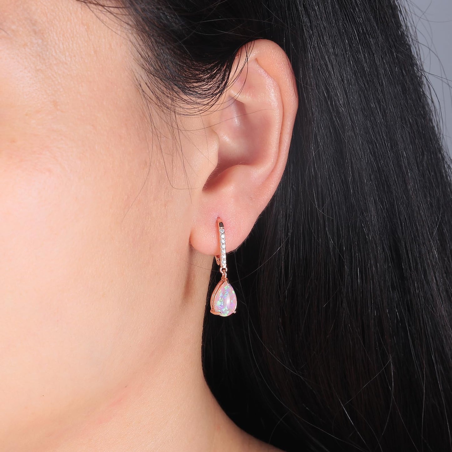 Leverback Pink Opal Dangle Earrings 14k Rose Gold Plated Drop Earrings for Women Teardrop Earrings Elegant Jewelry Gifts for Christmas Birthday Party