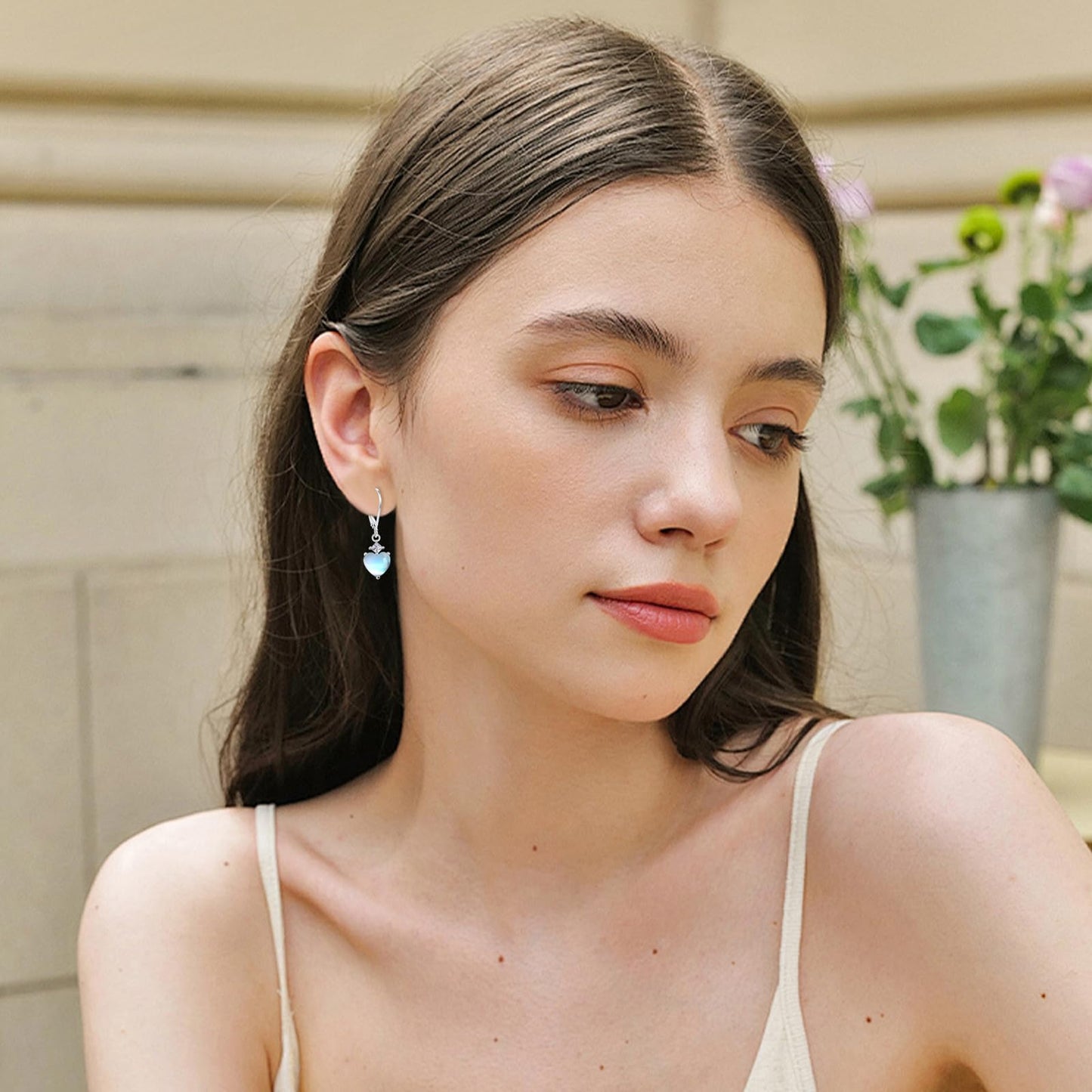 Teardrop Leverback Drop Dangly Earrings, 925 Sterling Silver with Heart Moonstone Hypoallegenic for Sensitive Ears Jewelry Gift for Women Girlfriend with Gift Box