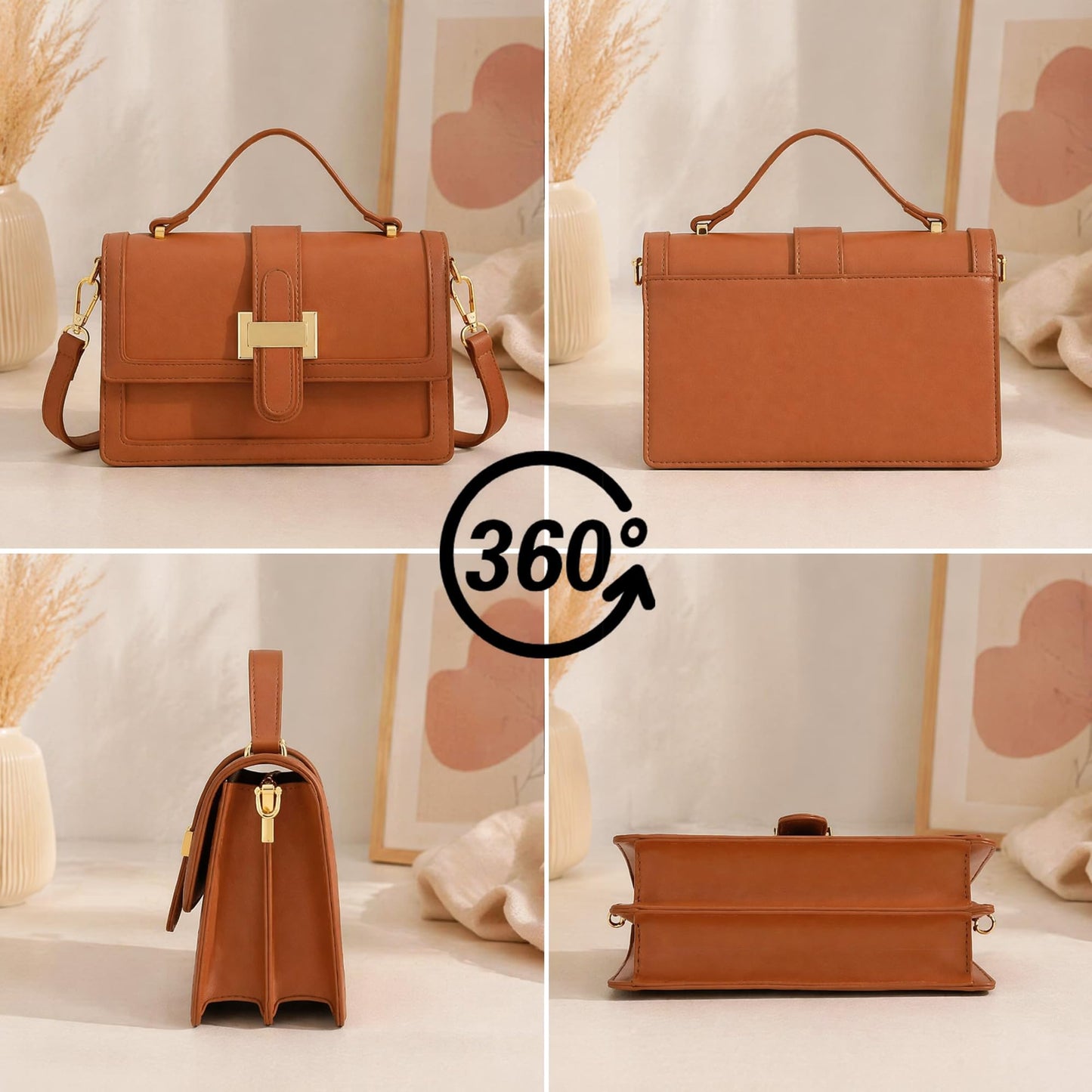 Kiss Sea Crossbody Bags for Women Leather Top Handle Purses Designer Shoulder Handbags with Adjustable Strap Brown