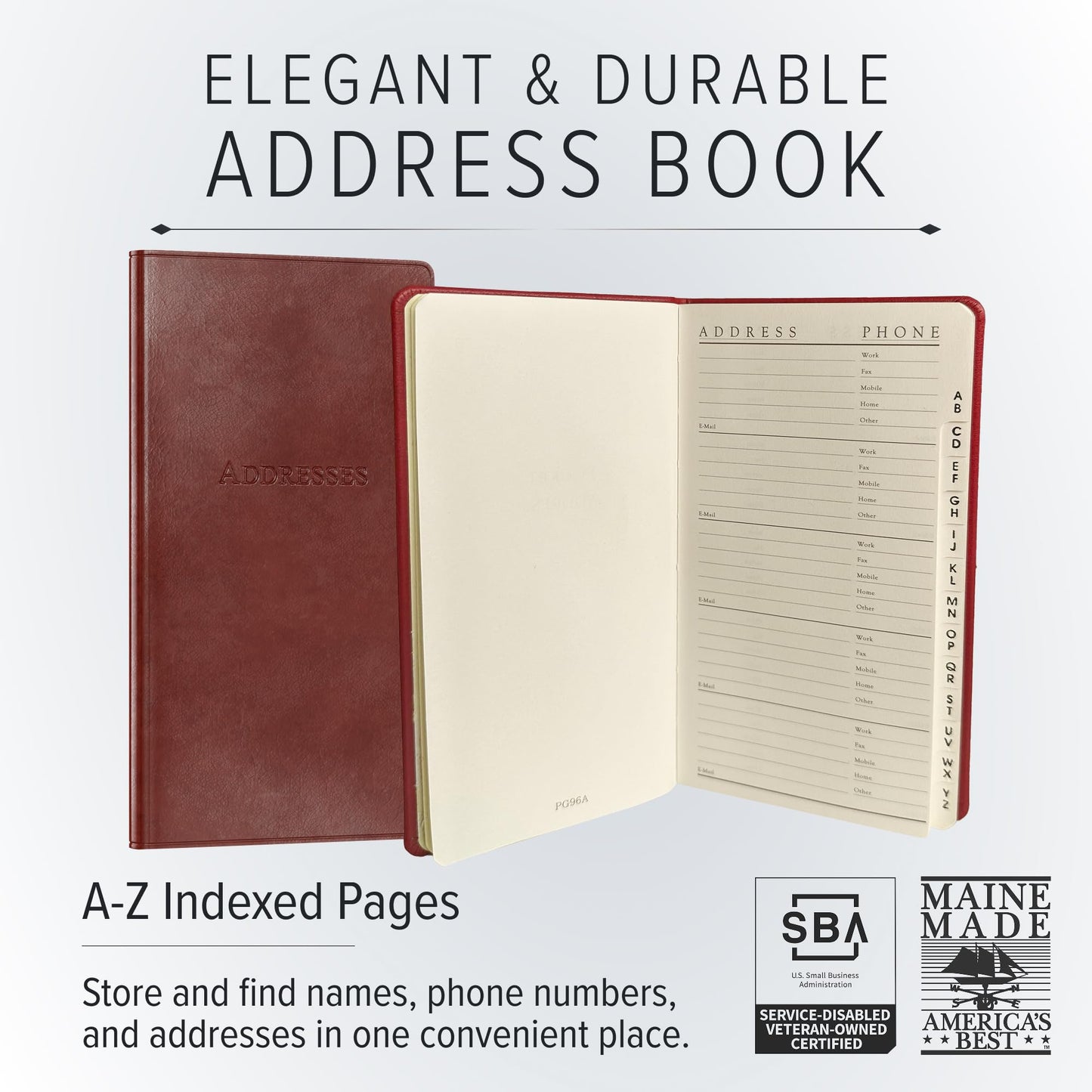 Gallery Leather Small Address Book with Alphabetical Tabs up to 403 Records, Leather Notebook Hardcover, Telephone and Address Books - 6x3.25", Pocket Address, Acadia Navy