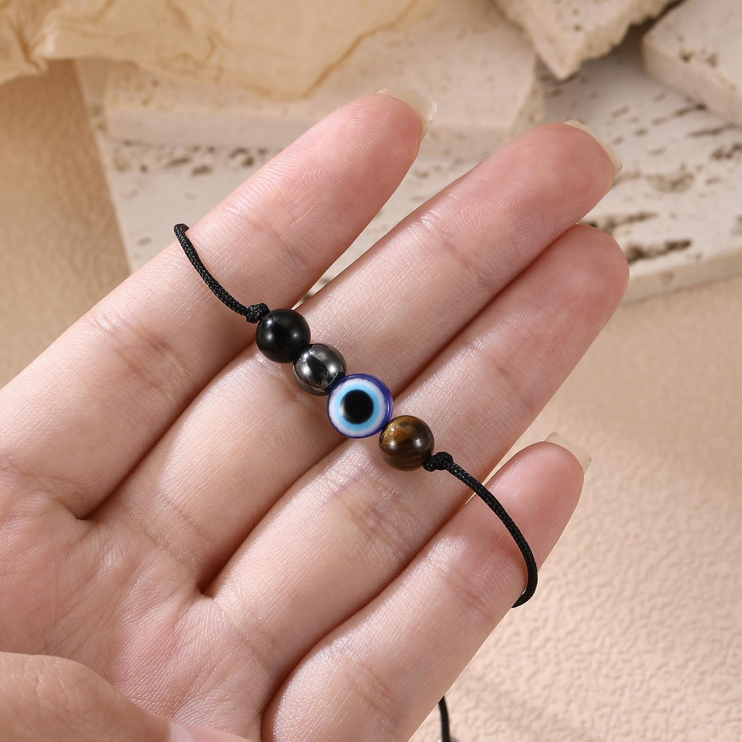 Korotho Evil Eye Bracelets for Women Men, Evil Eye Beads Chakra Bracelets Necklace Triple Protection Bracelet Good Luck Energy Stone Healing Crystal Black Hematite Gemstone Ankle Jewelry Gifts