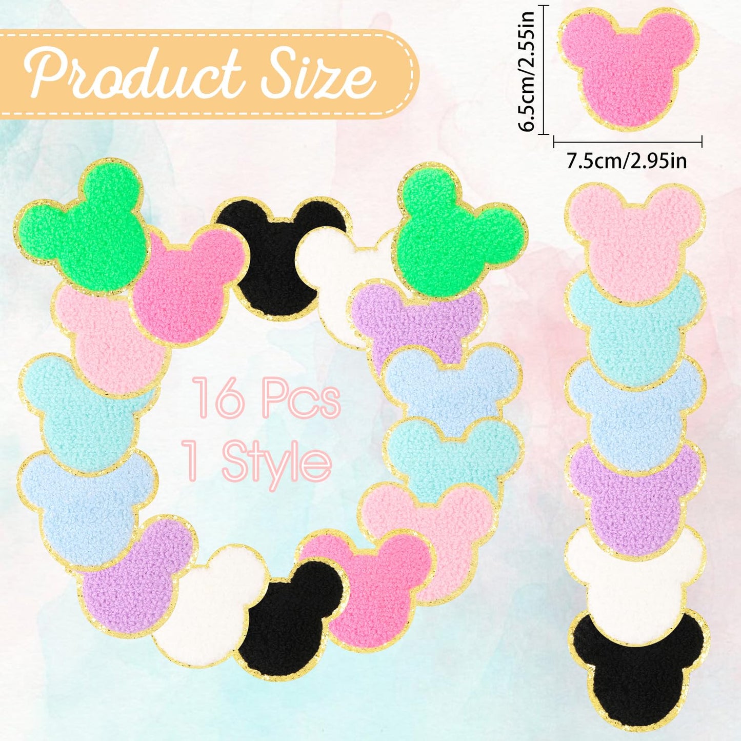 16 Pcs Chenille Bear Patches, EVERMARKET Iron on Patches Cute Chenille Embroidered Applique Patch for Clothing Sew on Glitter Gold Trimmed Decorative Patch for DIY Decors