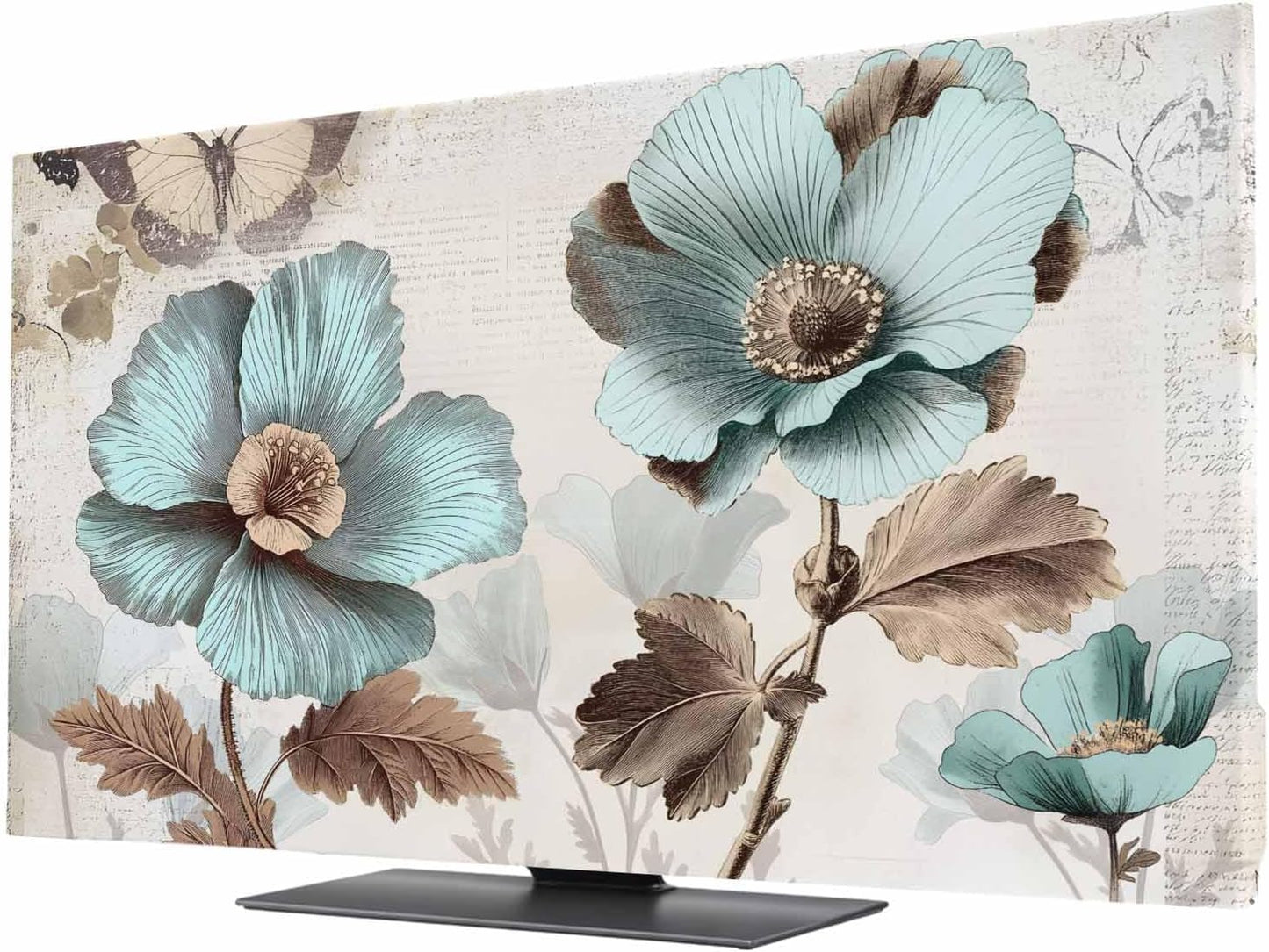 Singingin 85 Inch, Victorian Style Broccoli Butterfly TV Dust Cover Blue Flowers Plant Computer Monitor Cover Dustproof