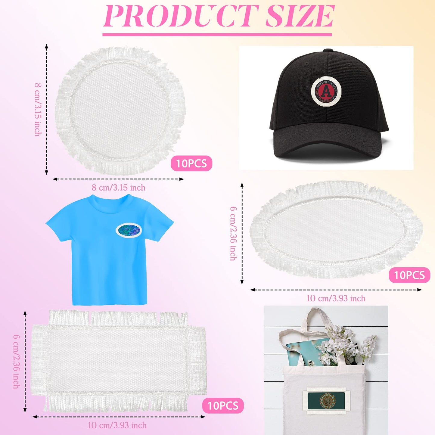 30 Pieces Sublimation Patches 3 Shapes Fabric Iron on Blank Patches Sublimation Blank for DIY Crafts Hat Caps Clothes Shoes Bags Backpacks Uniforms(Beige)