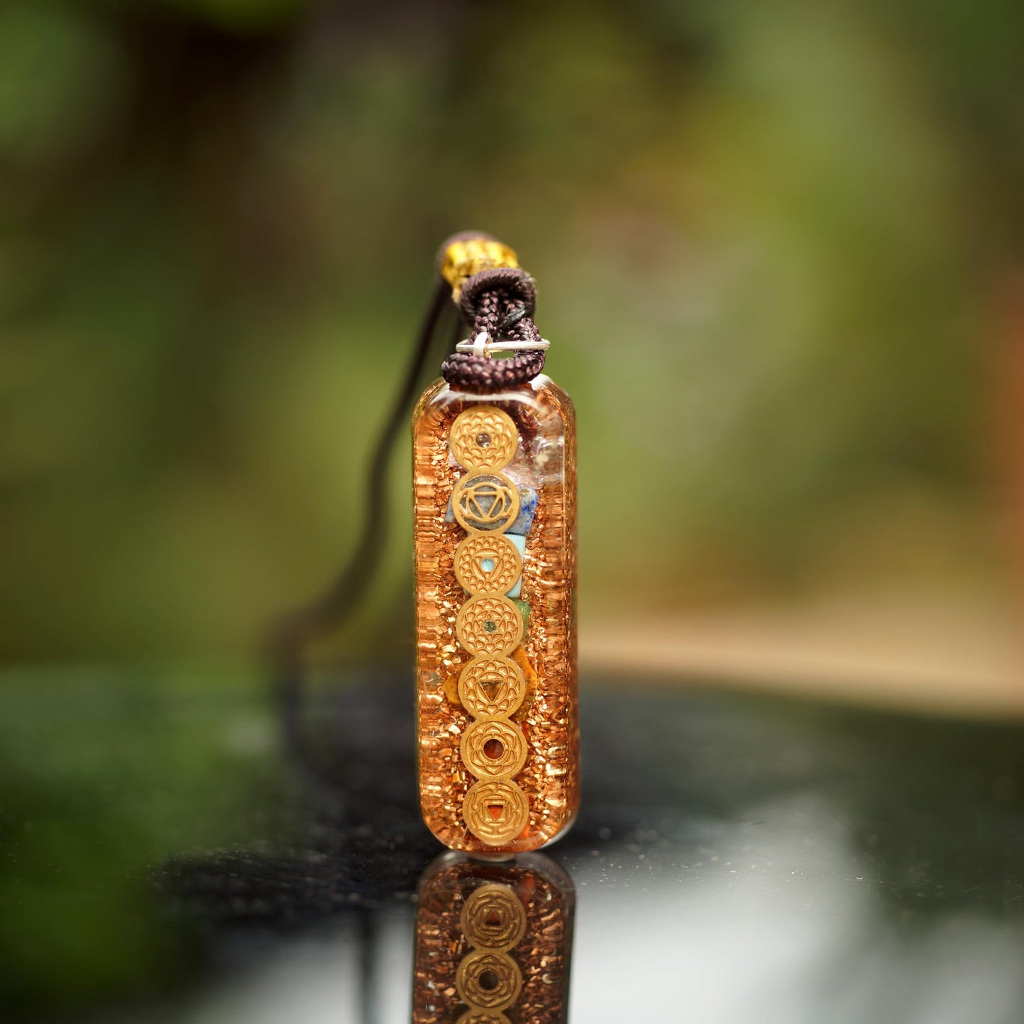 Orgonite Crystal Seven Chakra Pipe Pendant - Handmade Orgone Chakra Symbol Gemstone Necklace for Spiritual Healing, Meditation, Reiki, Gift for Men and Women