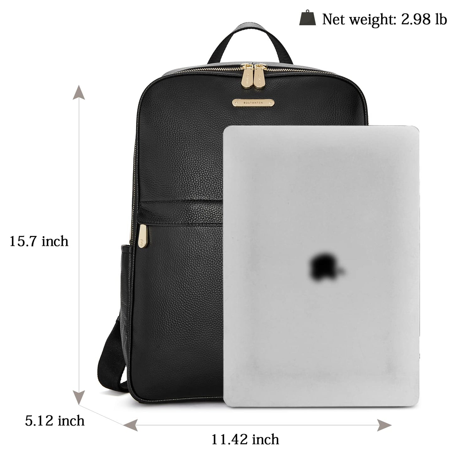 BOSTANTEN Genuine Leather 15.6 inch Laptop Backpack Purse for Women College Casual Backpack Travel Bag Daypack Black