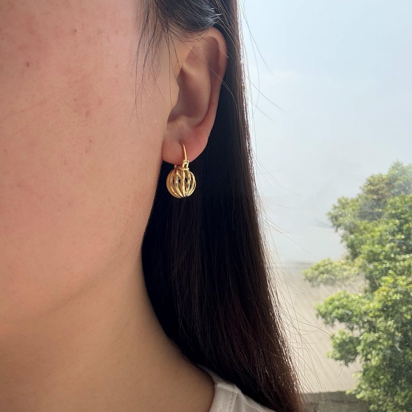 OwMell Elegant 925 Sterling Silver Pearl Drop Earrings Dangle Stud Silver Plated Earrings for Women Large Size 12mm - Hollowed Ball Gold