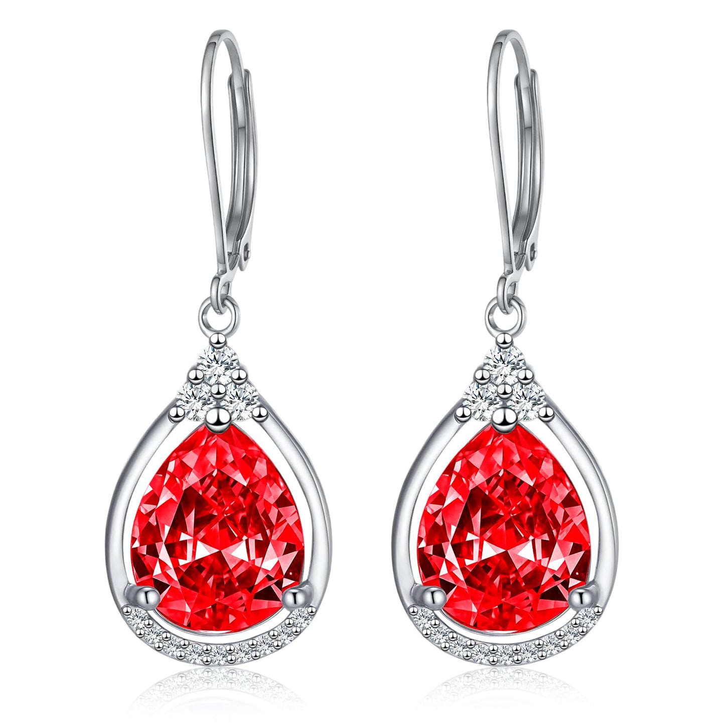 Garnet Earrings Sterling Silver Red Birthstone Earrings AAAAA Cubic Zirconia Teardrop Dangles Jewelry Christmas Gifts for Women