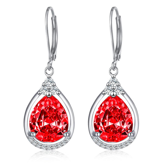 Garnet Earrings Sterling Silver Red Birthstone Earrings AAAAA Cubic Zirconia Teardrop Dangles Jewelry Christmas Gifts for Women