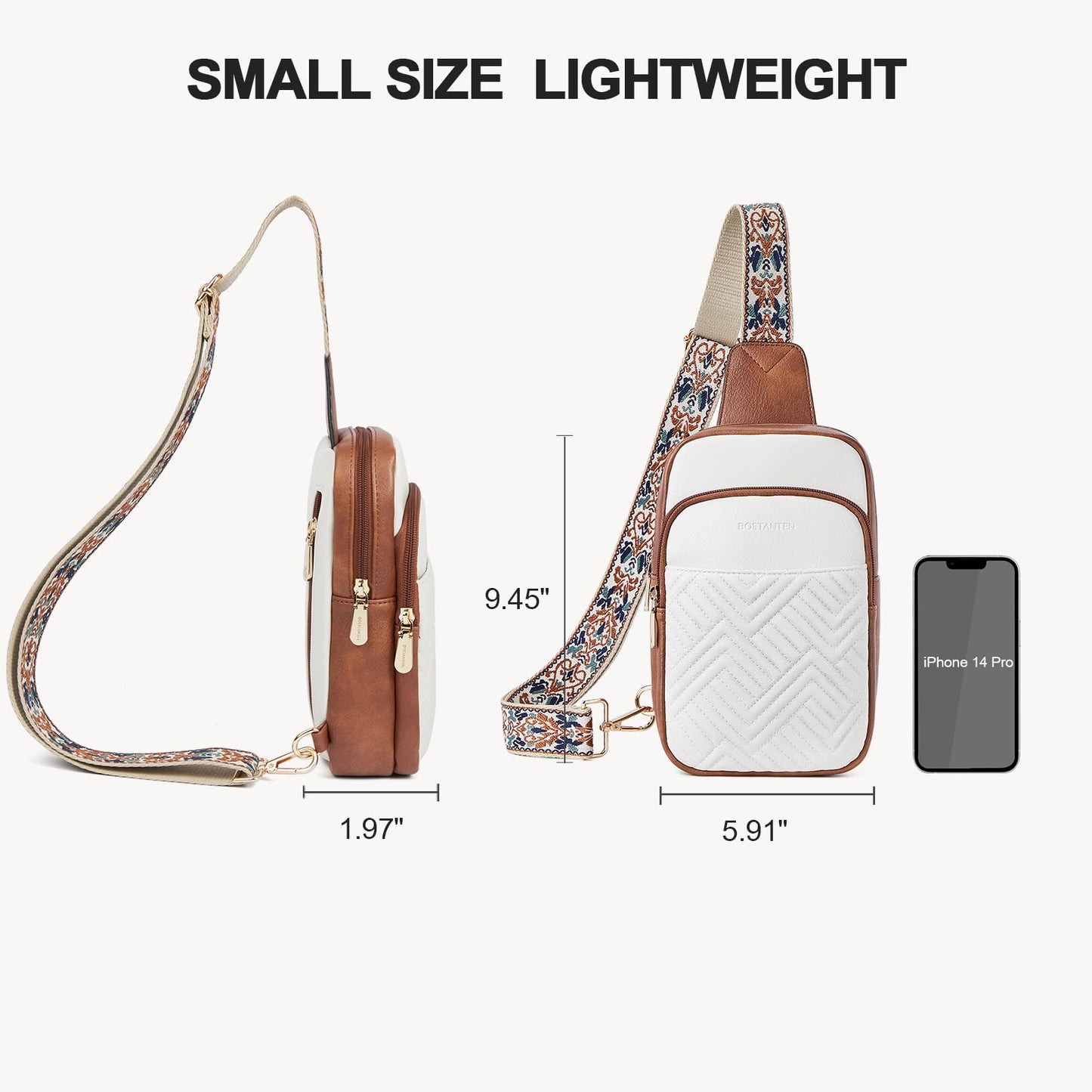BOSTANTEN Sling Bag Quilted Crossbody Bags for Women Cross Body Purse Leather Fanny Pack with Adjustable Guitar Strap