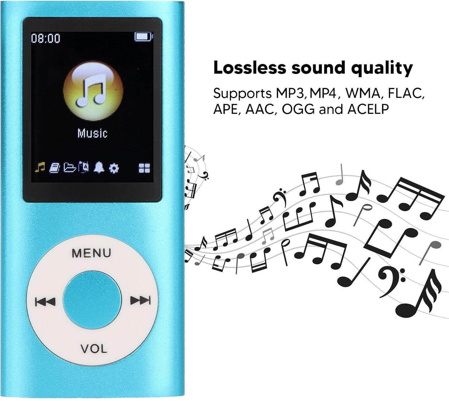 ASHATA MP3 64G, 1.8 Inch MP3 Player, Screen, Supports WMA FLAC APE AAC OGG and ACELP, for Sports and Studying