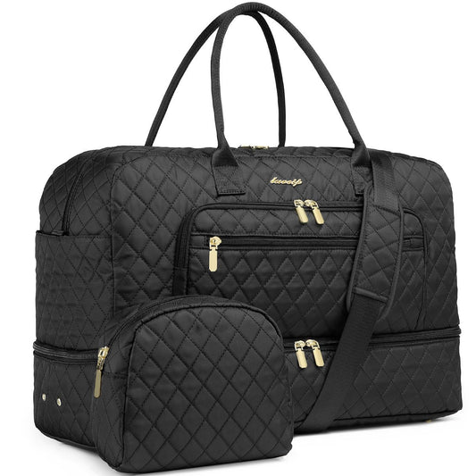 LUOCIP Large Women Travel Duffle Bag, Carry on Bag with Wet Toiletry Pocket for Overnight, Weekend, Yoga, Gym, Business Trips, Sport and Hospital, Black