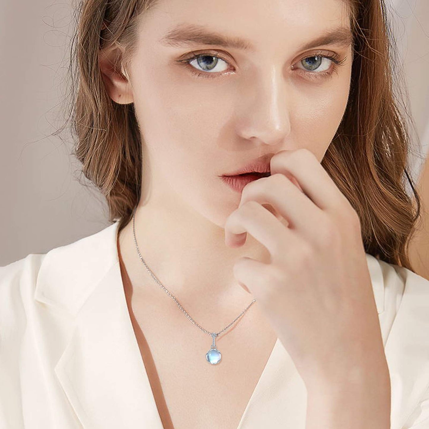 CUOKA MIRACLE 925 Sterling Silver Moonstone Choker Necklace for Women Simple Elegant Rainbow Synthetic Moonstone Jewelry Birthday Gift for Her Anniversary Birthday