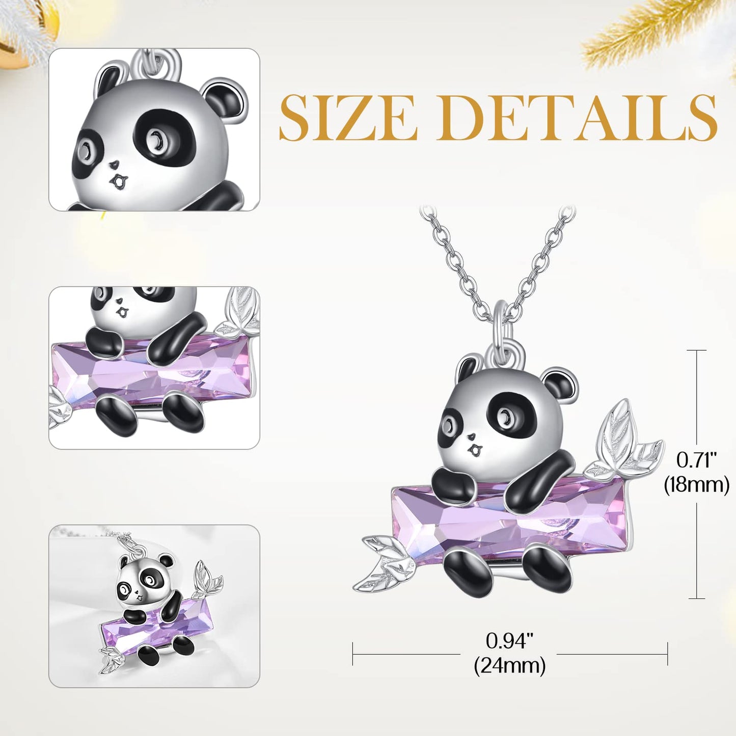 AENEAS Panda Necklace Sterling Silver Panda Pendant Necklace Purple Crystal Jewelry Gifts for Women Wife Daughter