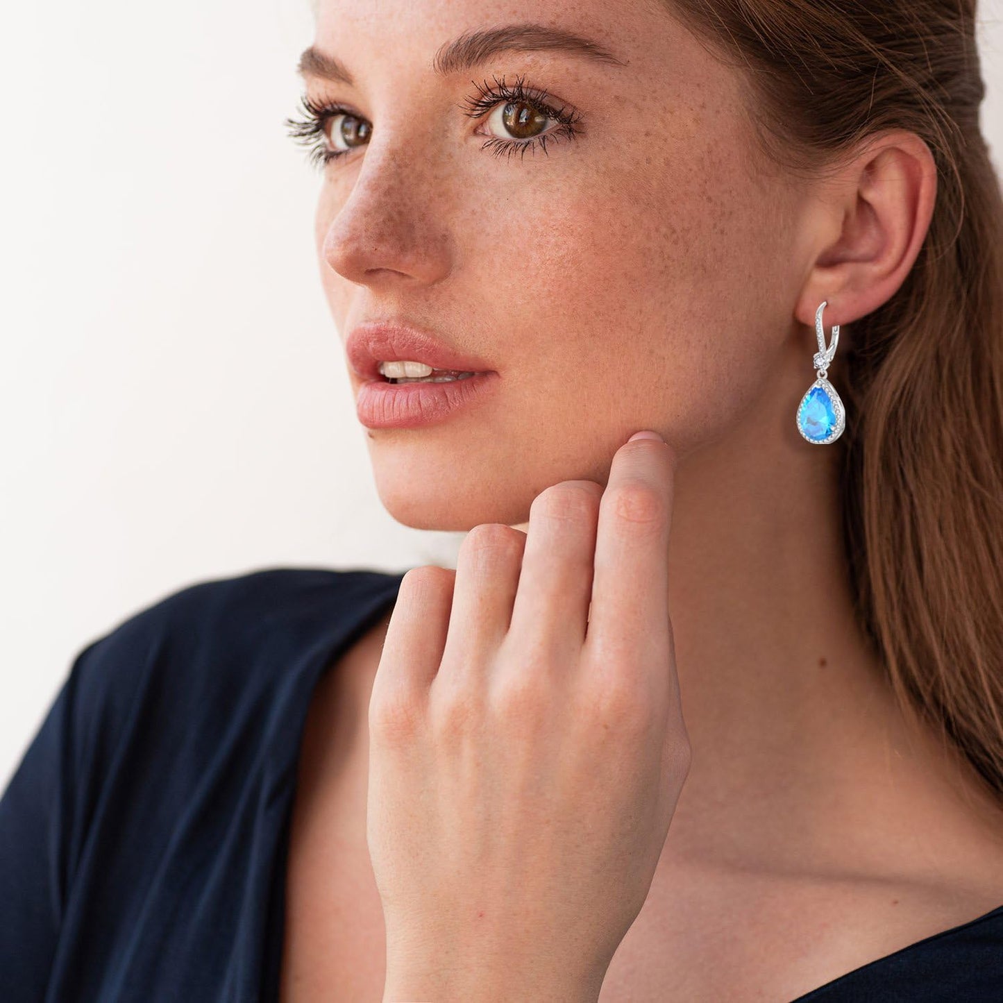 FYNSBLE Dangle Drop Earrings for Women,Sterling Silver Aquamarine Birthstone Leverback Earrings Hypoallergenic Jewelry for Women