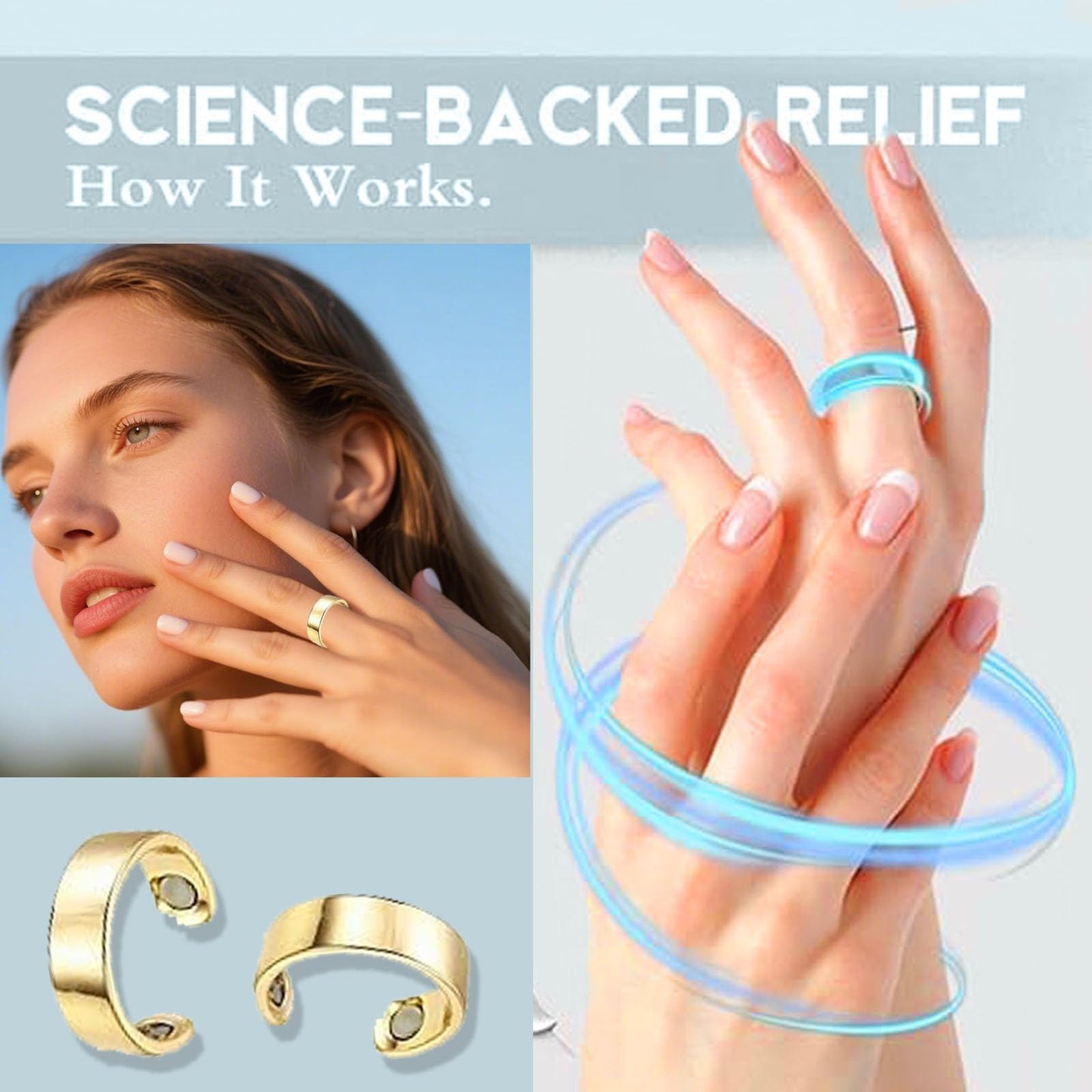 Stainless Steel Auvulis Migraine Rings Magtherapy Lymphatic Drainage Rings Lymph Nodes Acupuncture Therapy Anti Snoring Ring Migraine Relief Health Jewelry for Men and Women（Black）